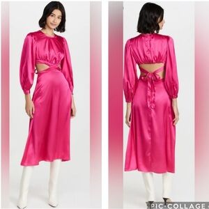 Rahi Cierra Cut Out Satin Midi Dress Fuchsia Pink‎ M